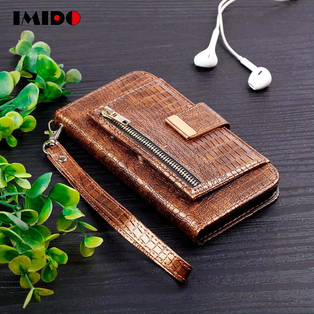 

IMIDO Luxury Flip Leather Phone Case For iPhone XS MAX Crocodile Skin Wallet Card Stand Cover For iPhone X XR 8 7 6 6S Plus Capa