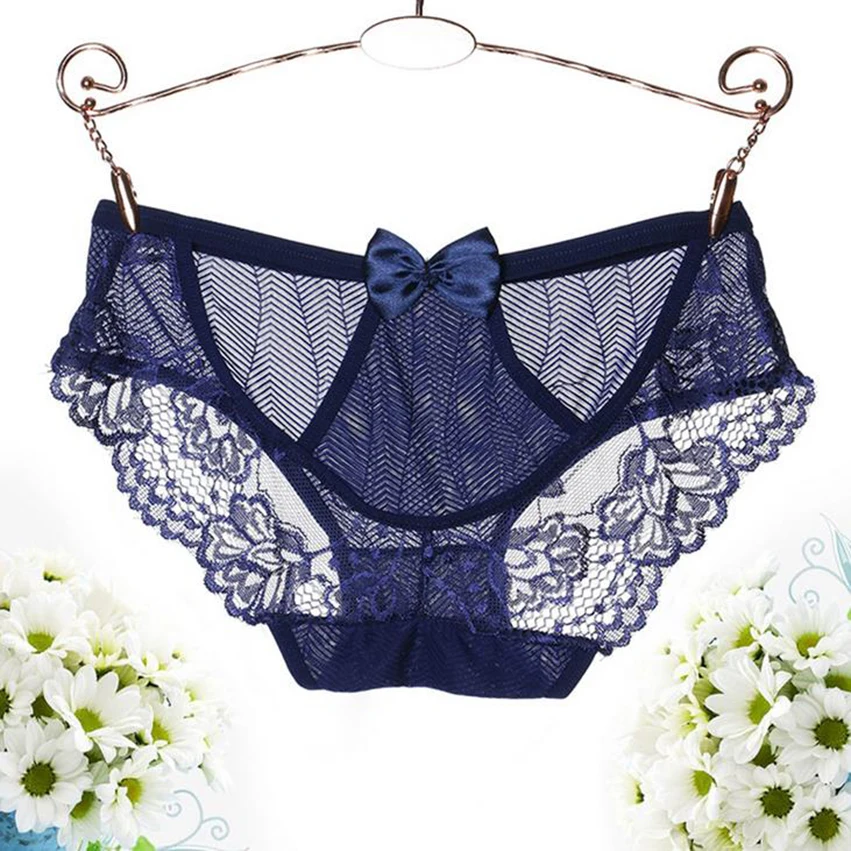 Sexy Lady Underwear Printing Panties Lace Net Yarn Transparent Knickers