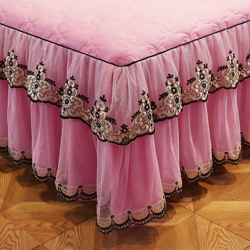 Утепленный теплый кружевной постельный комплект с хлопком 1/3 шт., розовое постельное белье для принцессы, покрывало, однотонное покрывало, простыня, король Твин