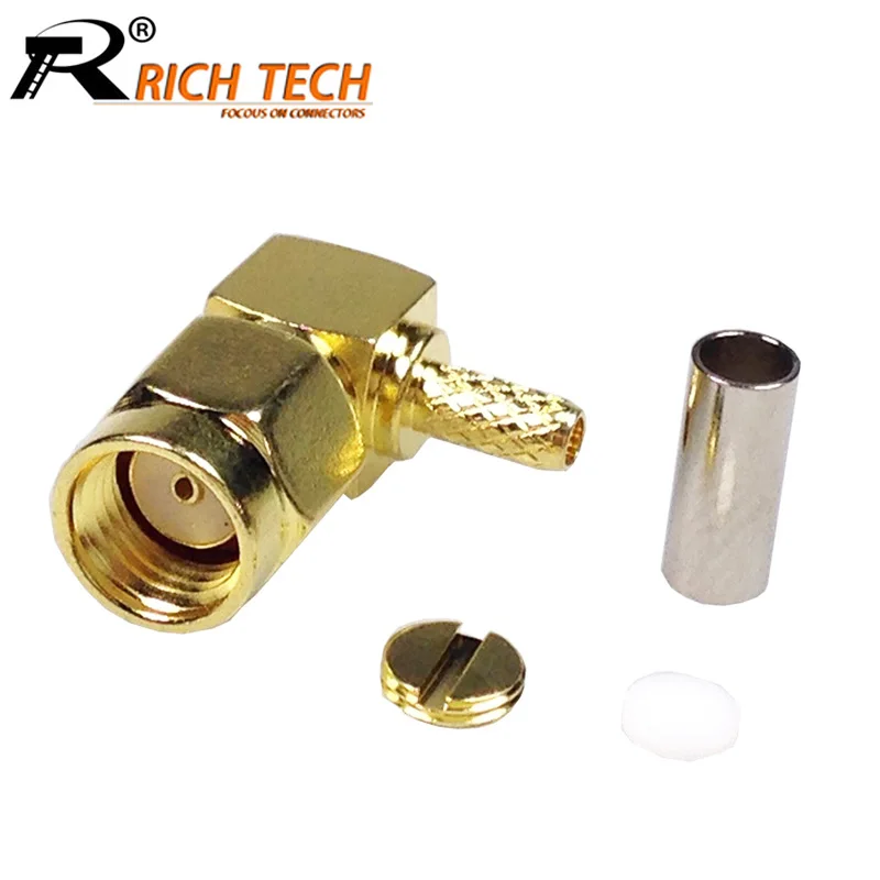 100pcs/lot Gold Plated RF Coaxial Adapter 90 Degree RP SMA Male Right