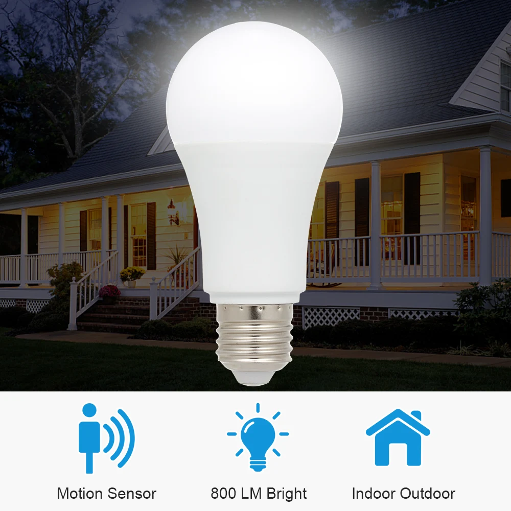 NEW E26/E27 LED Light Bulb with Motion Sensor Intelligent Human Body Induction Lamp Smart Light for Front Door Stairs Garden