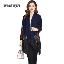 Wmswjh размера плюс L-7XL винтажные вязаные свитера весна свободные кисточки шаль плащ Повседневный цветочный кардиган Feminino