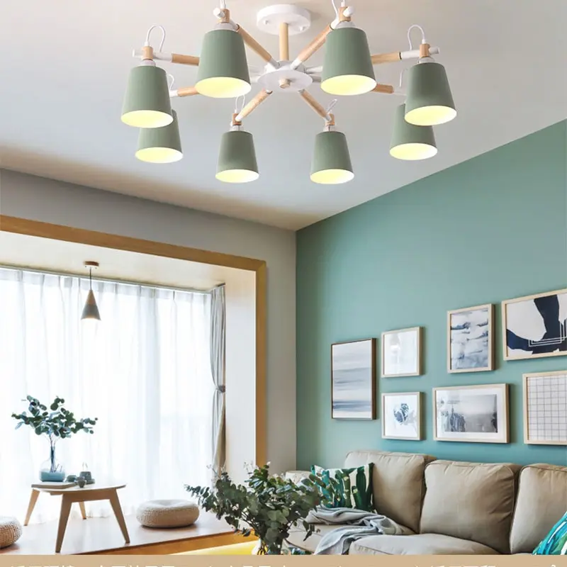 Скандинавский минималистичный металлический и деревянный кронштейн люстра E27 цветные люстры для кухни гостиной спальни кабинета