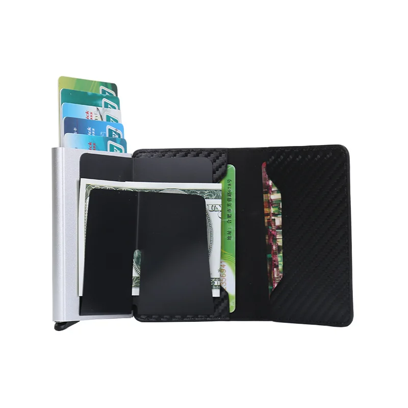 

Metal Card Holder Automatic Pop Up Credit Card Holder Aluminum Wallet PU Leather Card Id Holders Anti-theft Wallet Card Case
