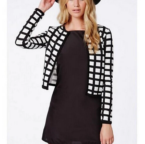Mujeres plaid Vintage crop chaqueta corta outwear de manga