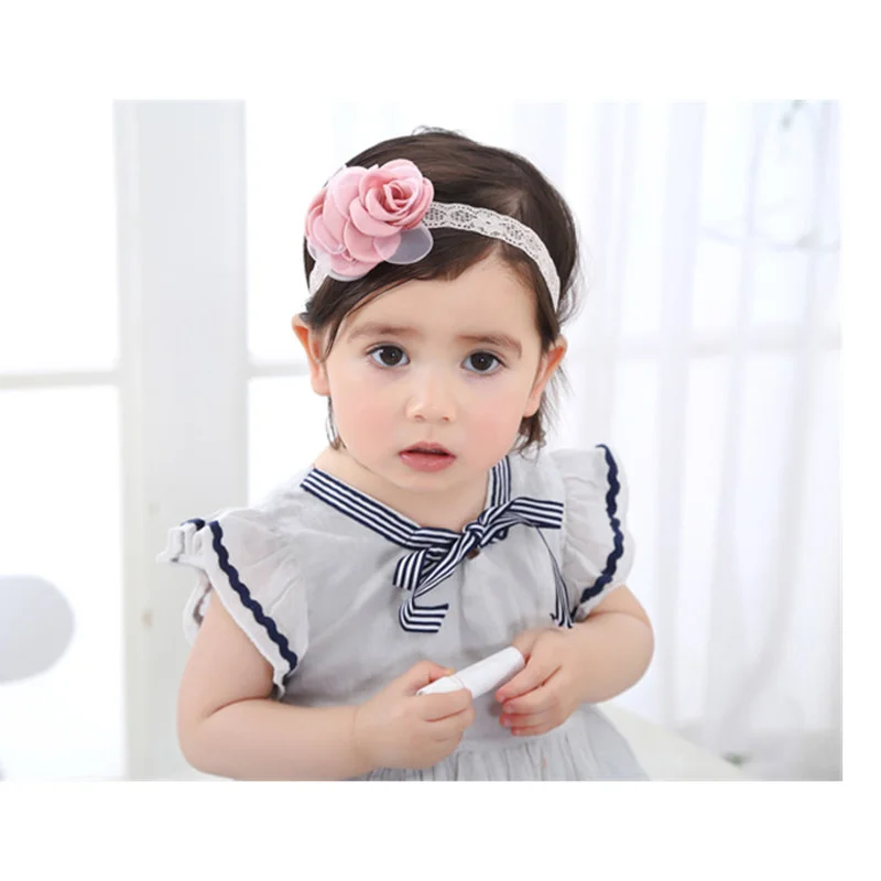 5Pink Flower Baby Child Girl Headband Elastic Comfortable Headwrap Band Hair Accessories for Beautiful Princess Dress Up Sweet