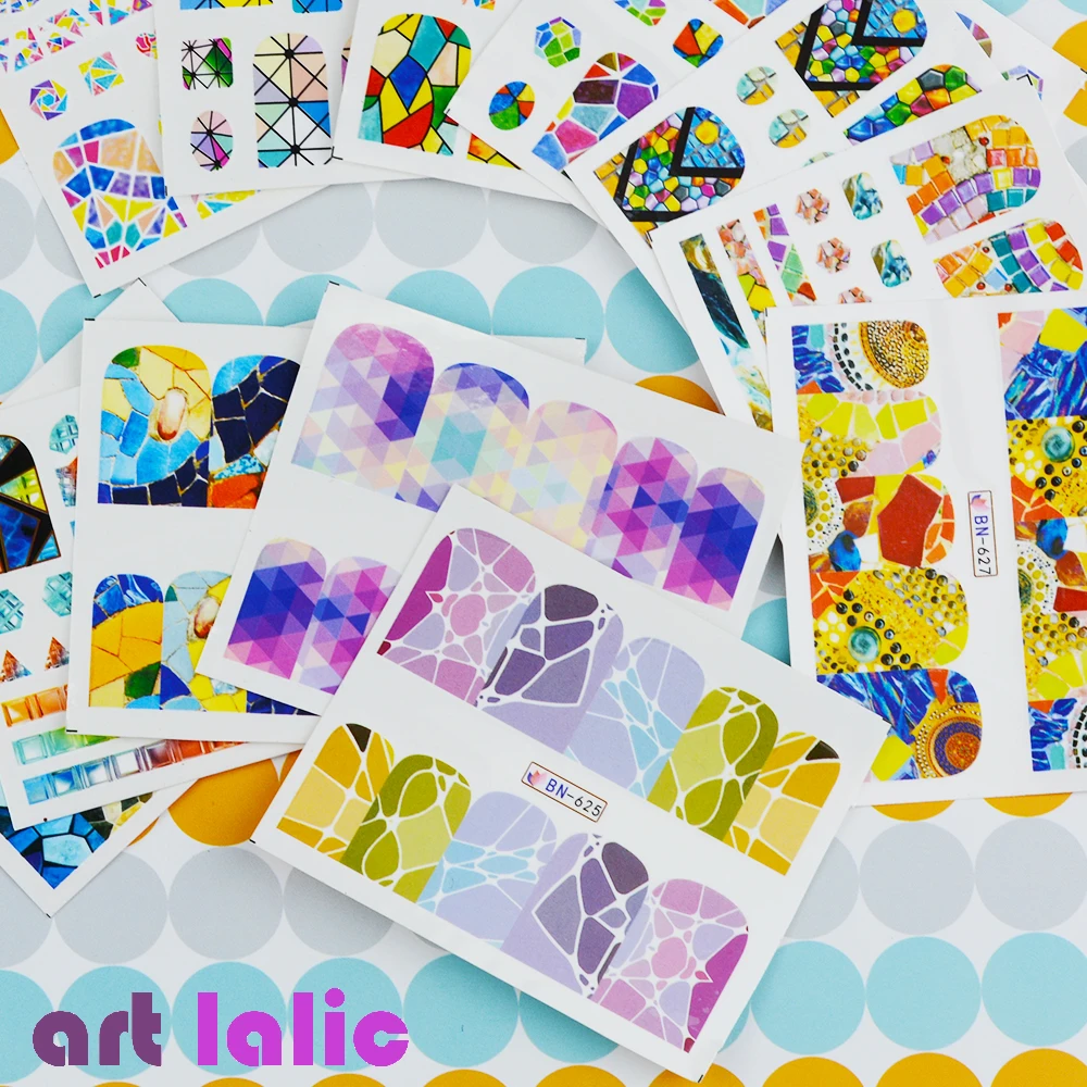 

Artlalic 1 Sheet 12 Designs Geometry Water Transfer Nail Stickers Fashion Full Cover Image Decals Beauty Nail Art Tool BN625-636