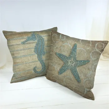 

Mediterranean Style Pillowcase Linen Cushion Cover Shedd Aquarium Marine Biology Octopus Pillow Covers Conch hippocampus