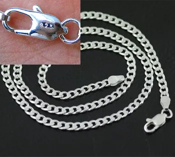 

16-30 Hot Sale Popular Nice Flat Curb Chains Necklace With Lobster Clasps Fine 925 Sterling Silver Jewelry 4mm 1PCS Xl075