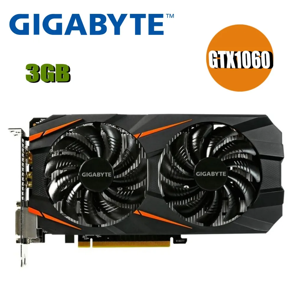 Использованная Видеокарта GIGABYTE GTX 1060 3GB видеокарта карта для nVIDIA Geforce GTX1060 OC GDDR5 192Bit Hdmi видеокарта 1050ti