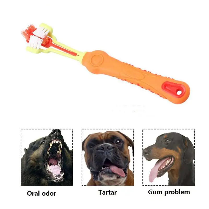 Товары для домашних животных зубная щетка с тремя головками многоугольная зубная щетка для чистки зубов щетка для чистки собак