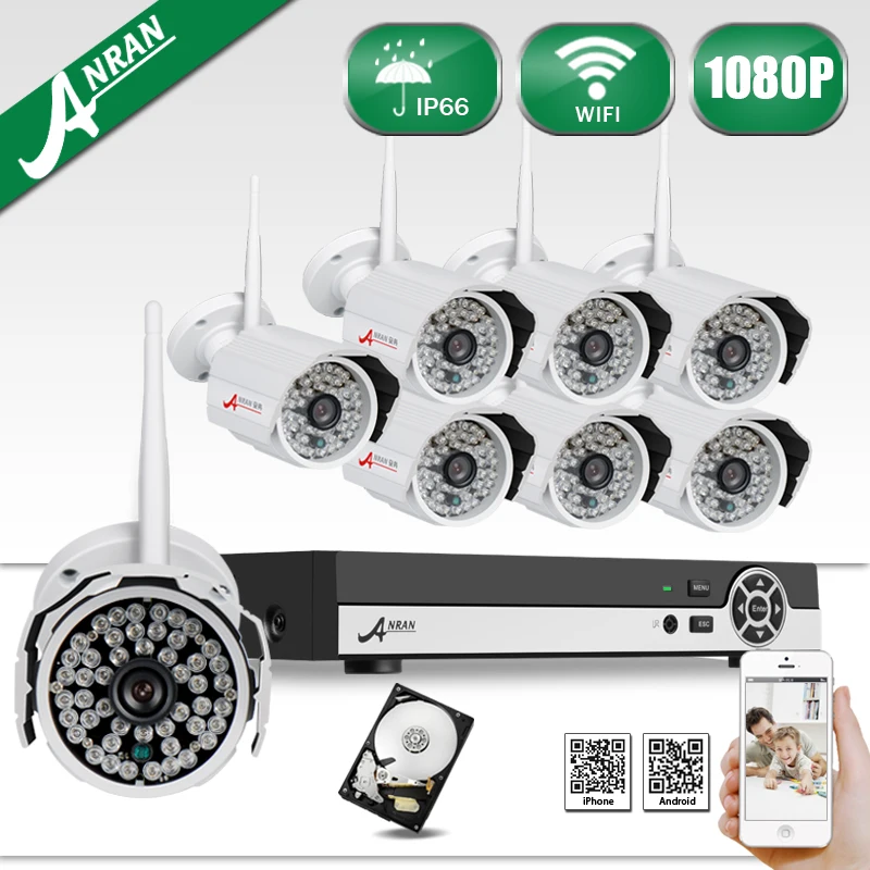 

Wireless Surveillance Kits CCTV System 8CH NVR 3TB HDD Onvif 1080P Sony Sensor H.264 IR Outdoor IP Camera WIFI Security Camera