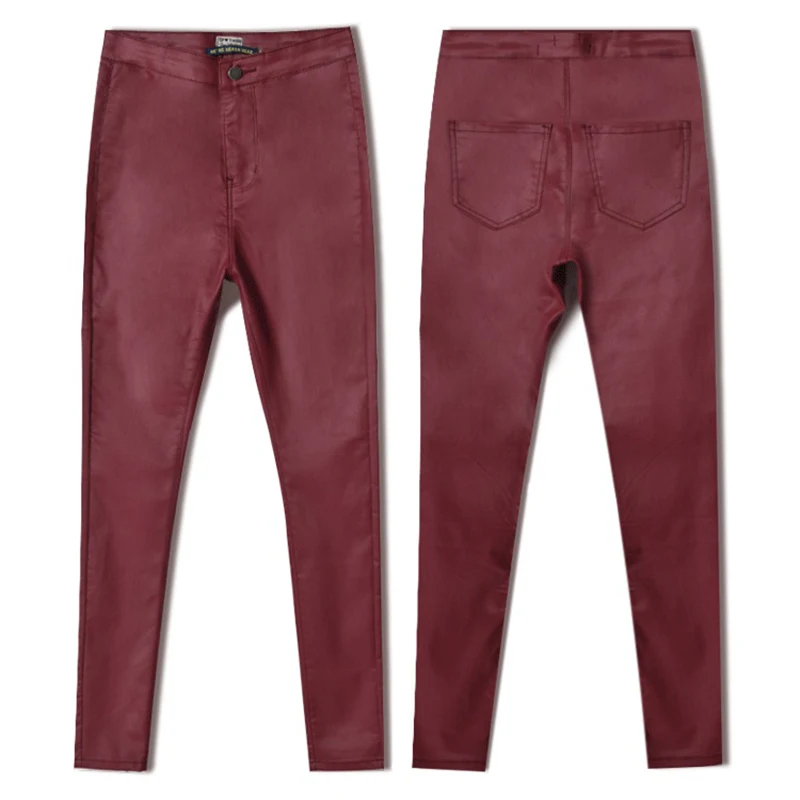 YUEY 2019 New Women Leather Pants Burgundy High Waist Pencil Feet Slim Motorcycle Europe Style Stretchy Long Tights XS To 2XL YUEY 2019 New Women Leather Pants Burgundy High Waist Pencil Feet Slim Motorcycle Europe Style Stretchy Long Tights XS To 2XL