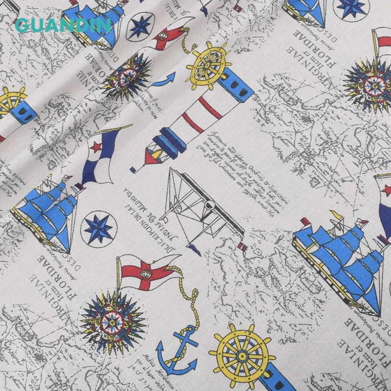 

GUANDIN,Printed Cotton Linen Fabric For Sewing & Quilting DIY Sailor Series Cloth Bag/Sofa/Curtain/Furniture&Sofa Cover Material