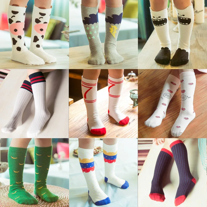 

3 sizes baby socks autumn winter Korea knee high cartoon sock 74 styles kids middle socks footwear star leg warmers girl legs