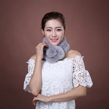 

Hot New Style Real Fur Scarf Women Warm Winter Handmade Natural Rex Rabbit Fur Scarves Wraps Female With Fur Pompom TKS011-grey