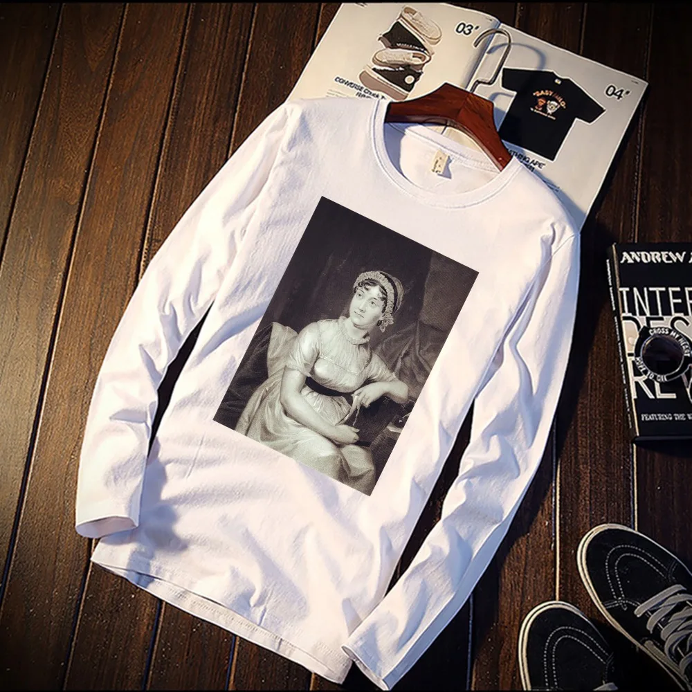 

2018 Pure Cotton T-Shirt The Portrait Of Jane Austen Vintag Printed Long Sleeve Fashion Casual Tops & Tees Brand Unisex Clothing