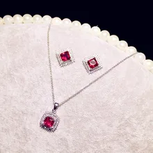 Ювелирные наборы для женщин, S925 серебро, Красный кубический цирконий, камень, серьги, ожерелья, подвески, темперамент, ключицы, цепь