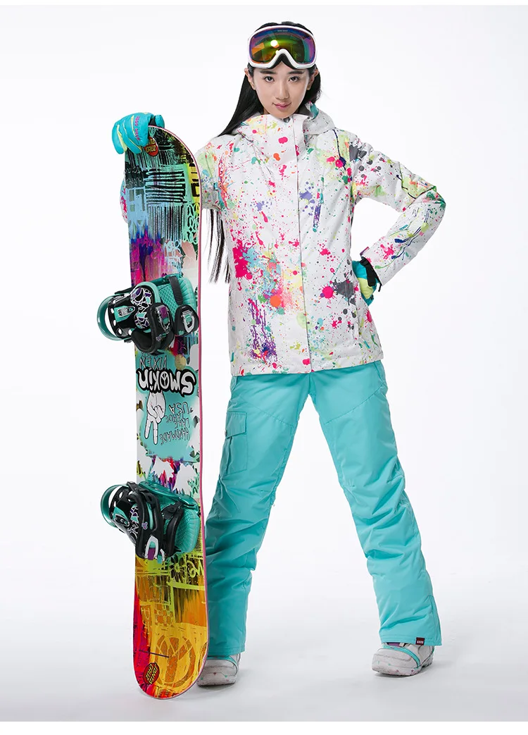 GSOU снег бренд лыжный костюм Женская лыжная куртка для сноубординга брюки зимние горные лыжные костюмы женские водонепроницаемые дешевые спортивные костюмы