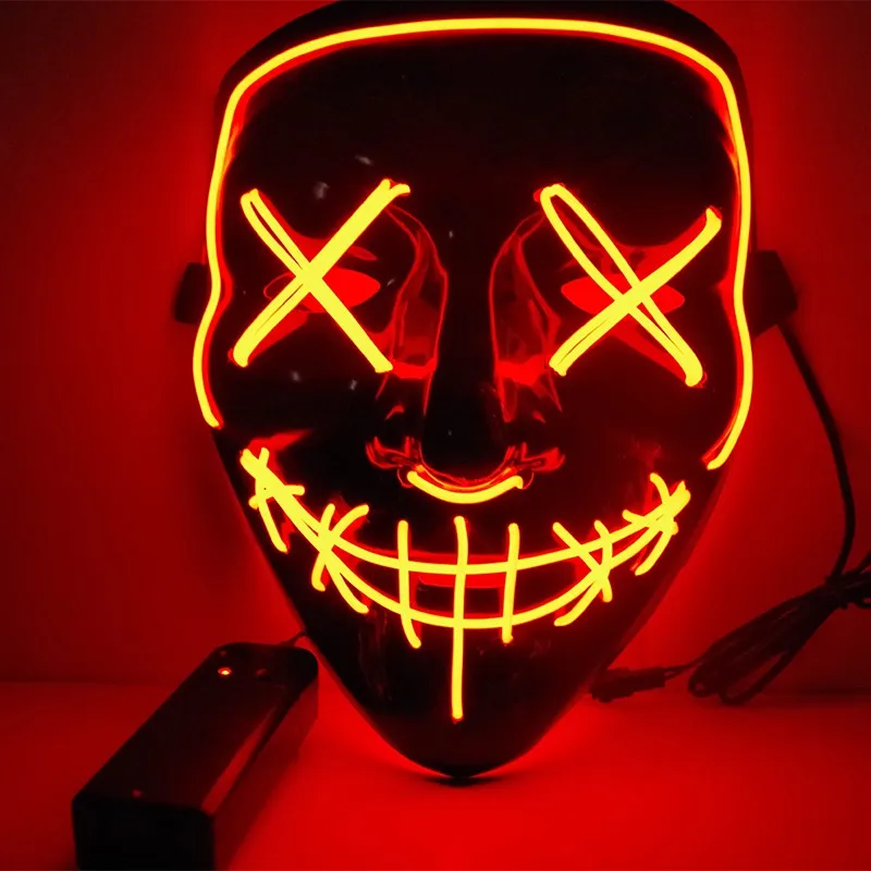 Маска на Хэллоуин Светодиодный светильник Вечерние Маски Неон Косплей тушь для ресниц ужас светящийся в темноте маска - Цвет: HL0917R