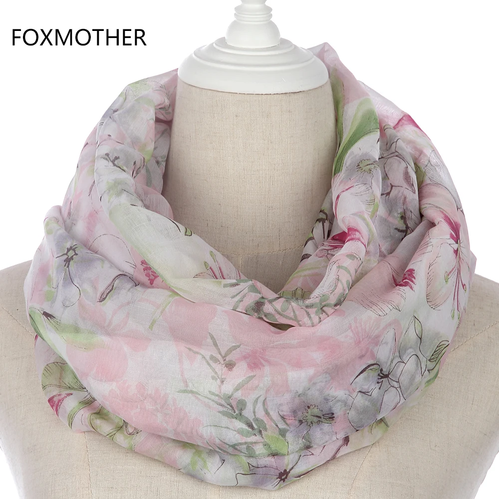 

FOXMOTHER New Summer Women Fashion Pink Floral Scarf Shawl Flower Scarves Beach For Woman Ladies