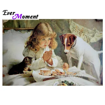

Ever Moment Diamond Painting Full Square Drill Girl Praying Cat Dog Breakfast Picture Of Rhinestone Diamond Embroidery 3F921