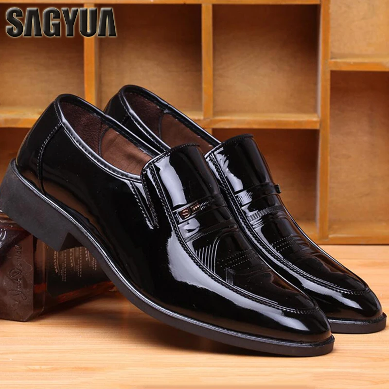 SAGYUA Young Daily Work Men Dress Bright Leather Shoes