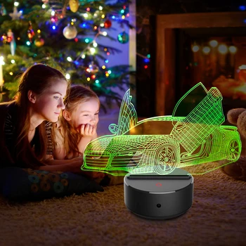 

3D Visual Night Light Novelty Acrylic Led Light Wing Car 7 Colors Changeable Desk Lamp Touch Switch USB Indoor Lighting LEDs