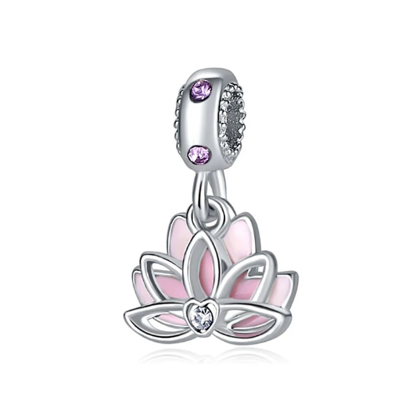 

1pc silver pink lotus bead crystal Charm Fit European Charm Bracelet & Necklace charms DGB670