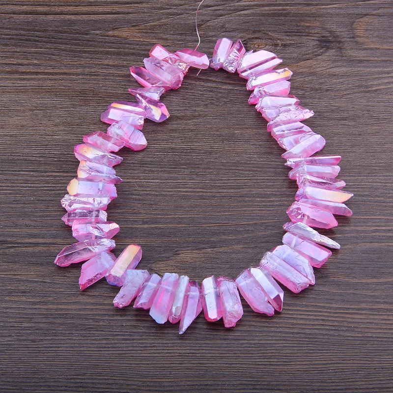 

Fashion Purple Titanium Crystal Quartz Top Drilled Point Beads Raw Crystal Stick Graduated Pendant Beads For Jewelry Making