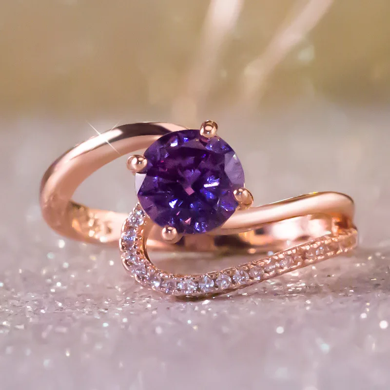 Роскошное обручальное кольцо Huitan, таинственное фиолетовое Кристальное кольцо с камнем, женское кольцо с микро-покрытием, юбилейное кольцо