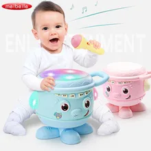 Детские музыкальные инструменты, игрушки, ручной барабан и микрофон, розовый/синий, детский проектор, огни, звуковые истории, развивающие игрушки для детей