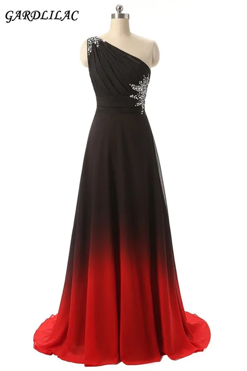 

Real Picture Gradient Color One-Shoulder long Bridesmaid Dress with Crystals Chiffon Wedding Party Dress