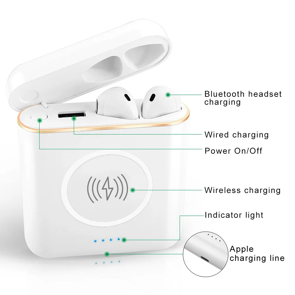 VAORLO TWS беспроводные наушники стерео Bluetooth вкладыши гарнитура Громкая связь с зарядным устройством Беспроводное зарядное устройство power Bank для мобильного телефона