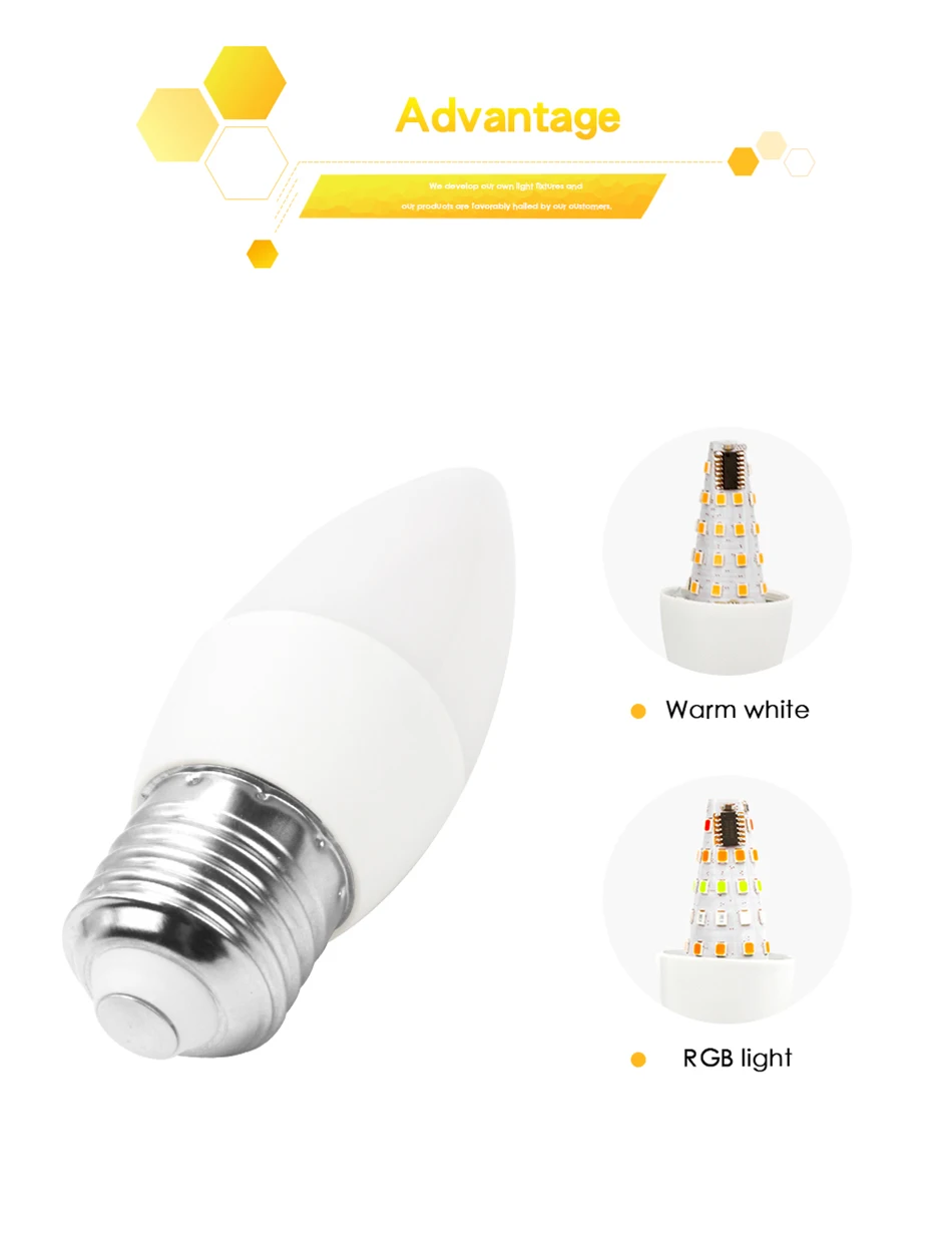 Светодиодный светильник-свеча E27 E14 E12 светодиодный светильник RGB светильник ing Bombillas 3 Вт 110 В 220 В Рождественский креативный светильник s Lamparas