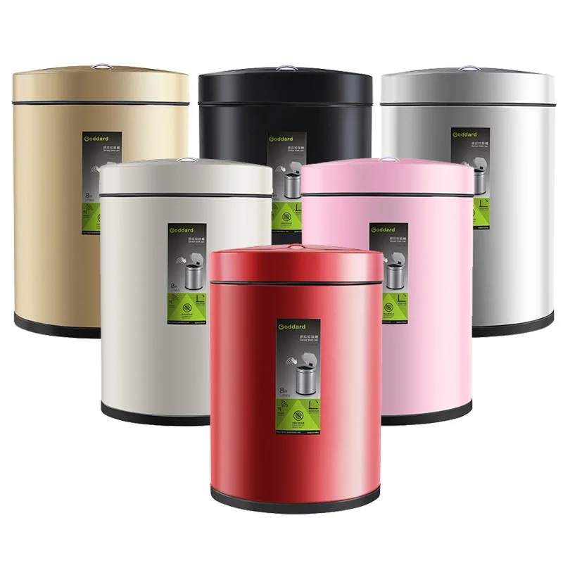 

Automatic Intelligent Induction Trash Can Garbage Bin Pink Office Kitchen Electric Stainless Steel Trashcan Round Tin Containers