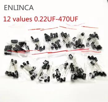 

120pcs 12 values 0.22UF-470UF Aluminum electrolytic capacitor assortment kit set pack 16v 50v 0.22uf 0.47uf 1uf 2.2uf 4.7uf 22uf