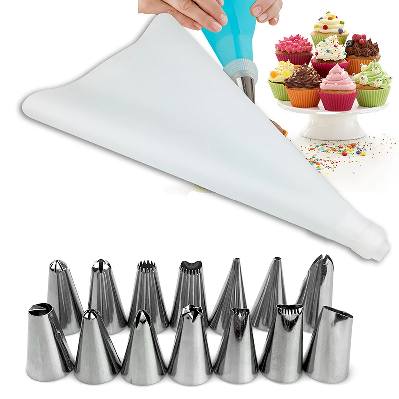 16PCS Nozzles for Confectionery Bag Cake Icing Decorating Tools Confectionery Nozzles Cream Nozzles Reusable Pastry Bag (9)