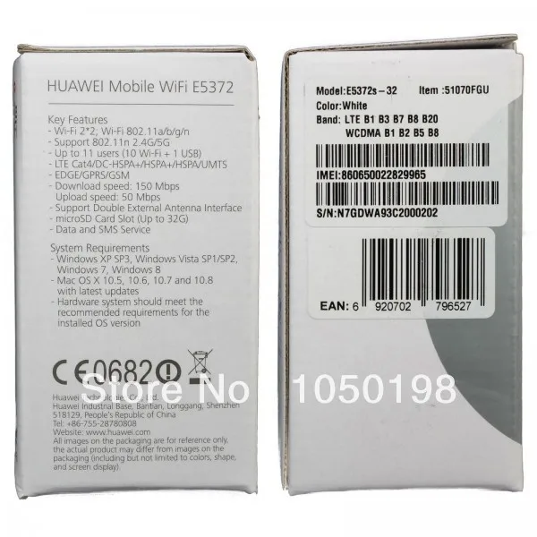 HUAWEI E5372 4G LTE-FDD 150 Мбит/с HUAWEI E5372 Портативный 4G беспроводной маршрутизатор+ ПК TS-9 антенна