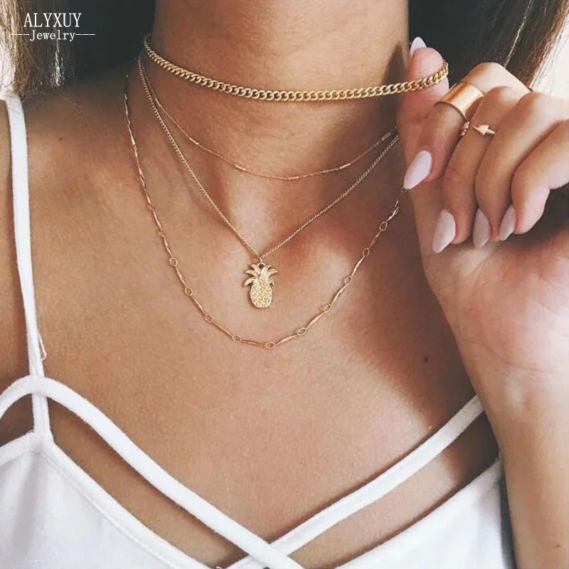 

New fashion multi layer pineapple necklace set women girl jewelry gift N0028