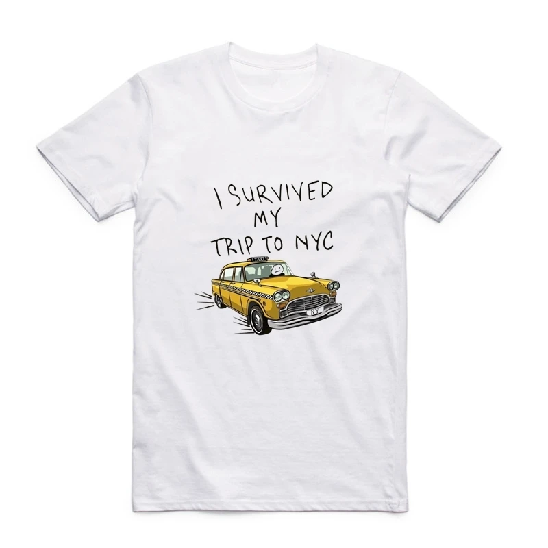 

Spider-Man Homecoming T Shirt Men Peter Parker White Short Sleeve Men Tees I Survived My Trip to NYC 2019 Funny Tshirts camisaca