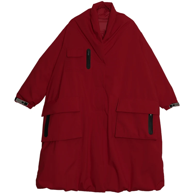 Зимняя новая коллекция, дизайн, повседневное Красное Длинное плотное теплое пальто большого размера, женское белое пуховое пальто