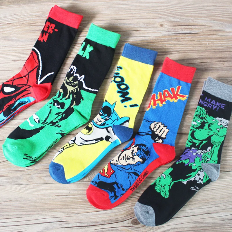 

Fashion USA Cartoon Anime Superhero Socks Men Long Happy Art Funky Socks Crazy Cool Flash Superman Captain Avengers Socks Marvel