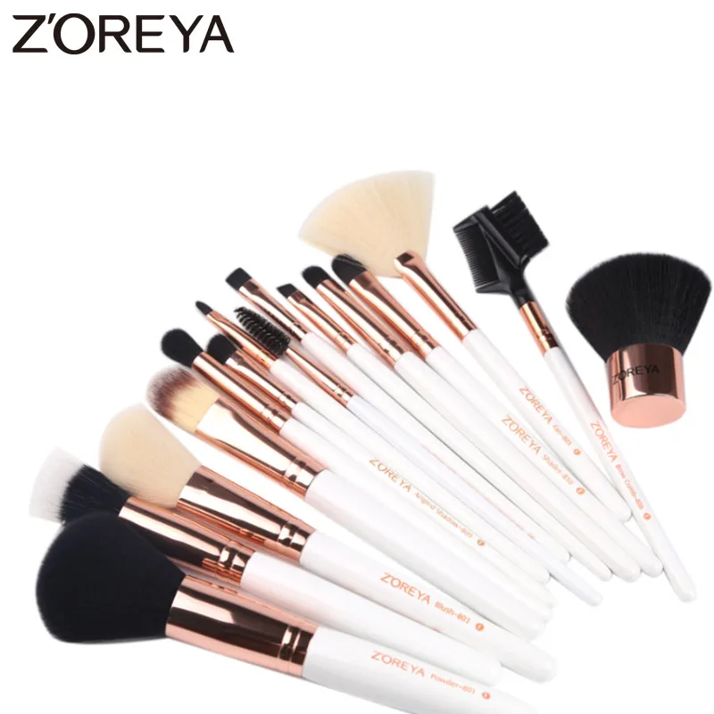 

ZOREYA 15pcs White Handle Makeup Brush Set High Quality Synthetic Hair Cosmetic Tools Foundation Lip Powder Brushes For Make Up