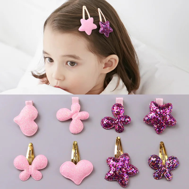 1PC Sequins Stars Butterfly Heart BB Hair Clips Girls Bling Cute Hairpins Princess Headwear Clip