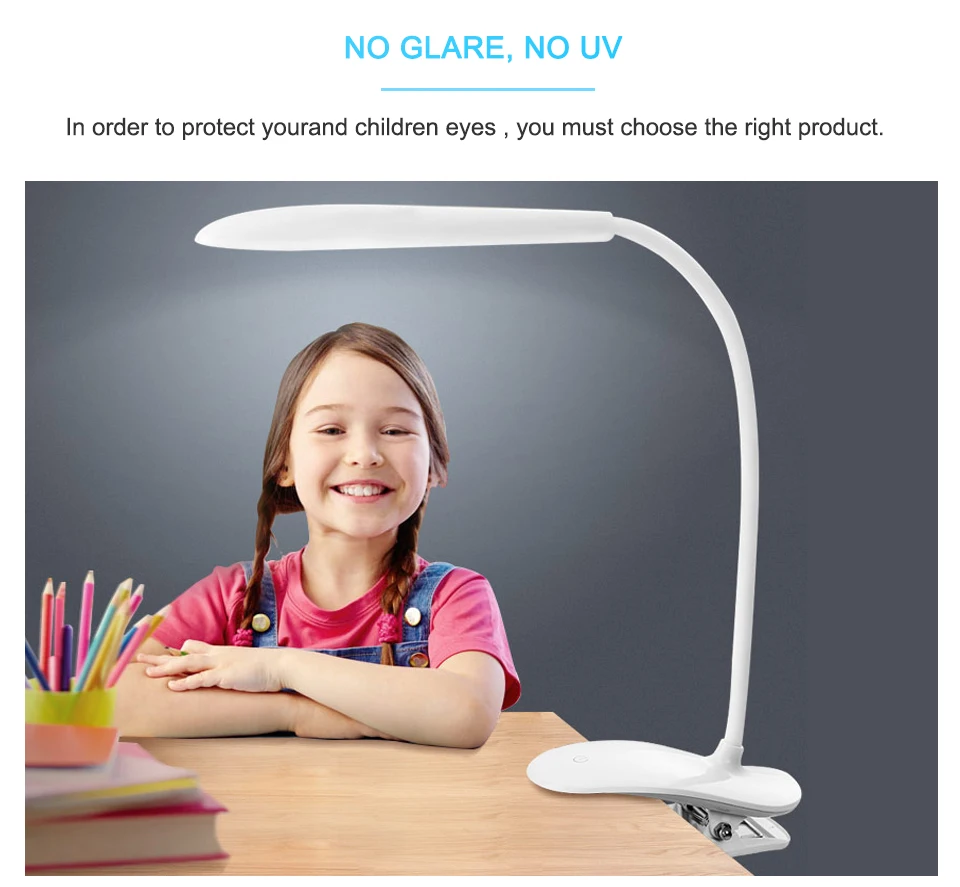 5V USB LED Table Lamp Children Eye Protection Study Reading Night Light With Clip (6)