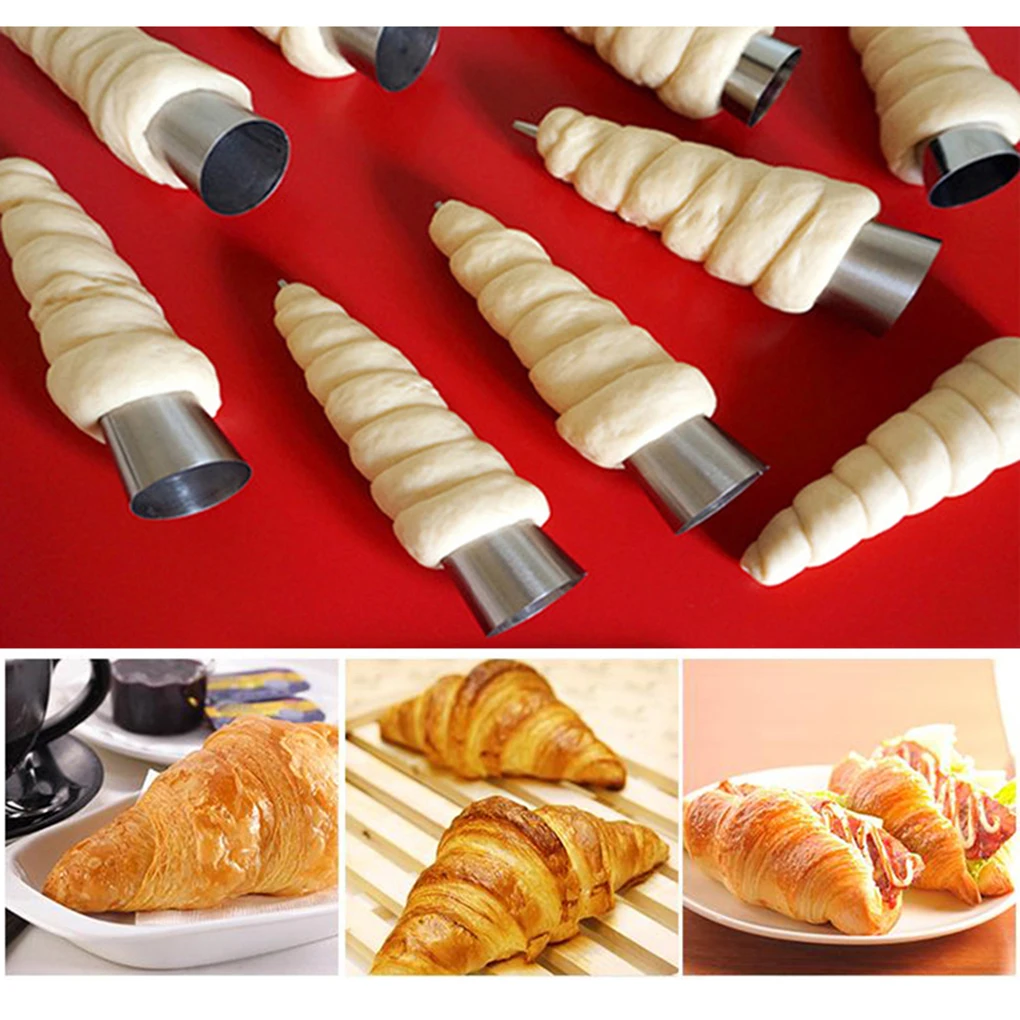 

5PCS Conical Tube Cone Roll Moulds Stainless Steel Spiral Croissants Molds Pastry Cream Horn Cake Bread Mold