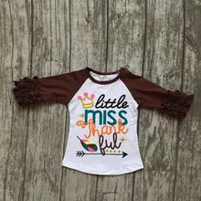 fall baby girls thanksgiving brown cotton icing sleeve top tshirts raglans little miss thankful arrow crown