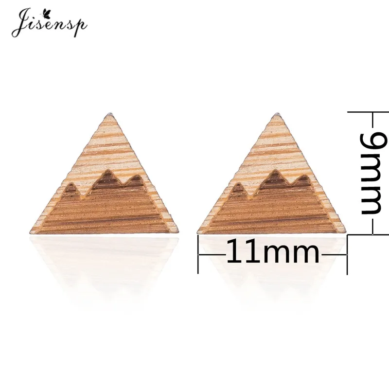 Jisensp прекрасный Снежная гора деревянные серьги-гвоздики серьги Простые Модные треугольники Mountain геометрические серьги для женщин подарок на день рождения