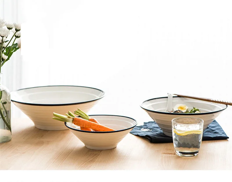 ANTOWALL керамическая посуда рисовая чаша ГОВЯЖЬЯ ramen чаша для дома отеля синяя сторона чисто белая нить миска для супа